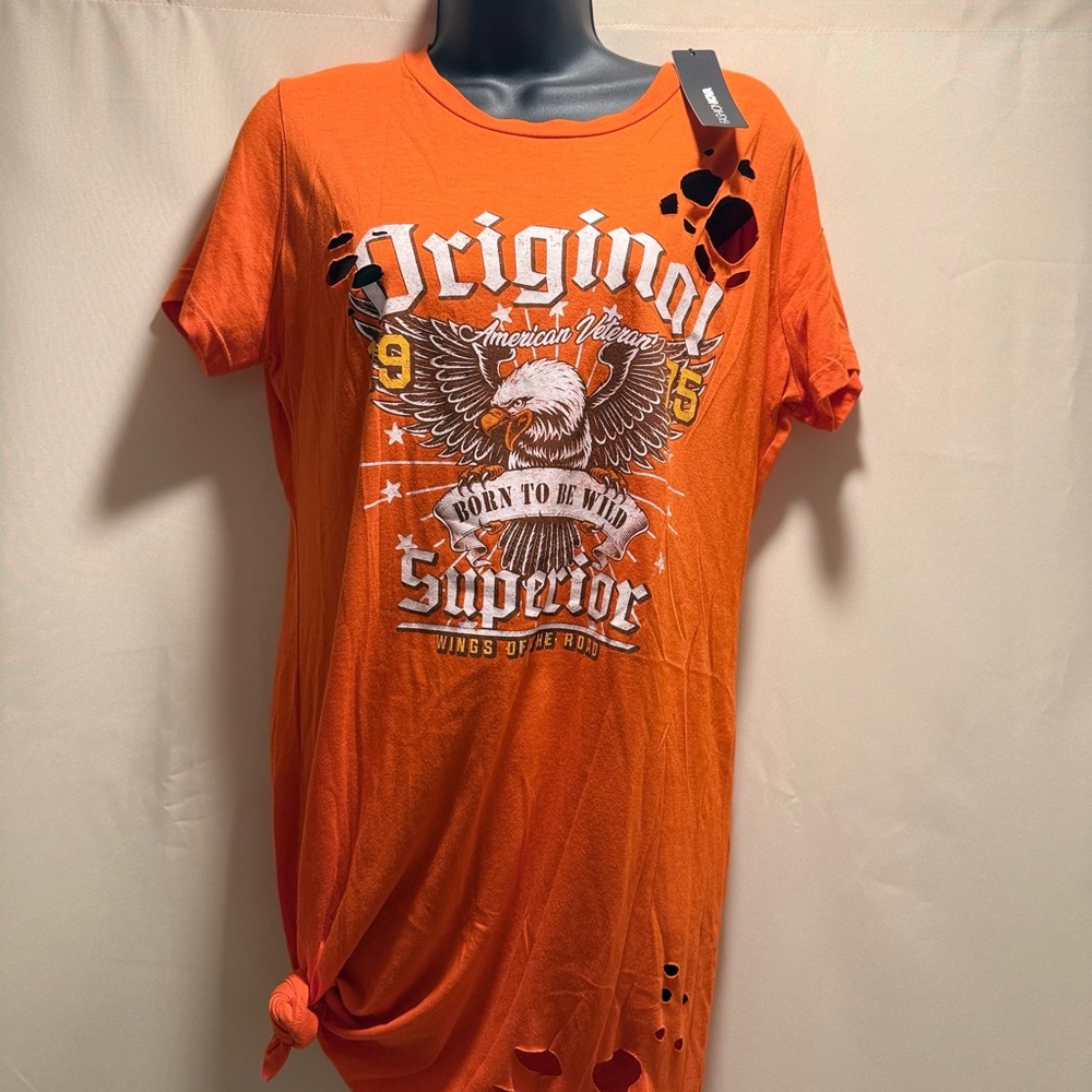 Fashion Nova Orange Eagle Graphic Tee Dress
